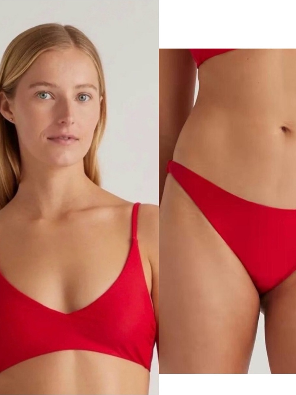 Quince Women's Italian V Neck Neck Bikini low rise bottoms Cherry Red NeW
